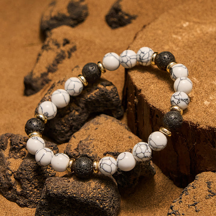 Olivenorma Natural Lava Stone White Turquoise Beaded Bracelet - image 3