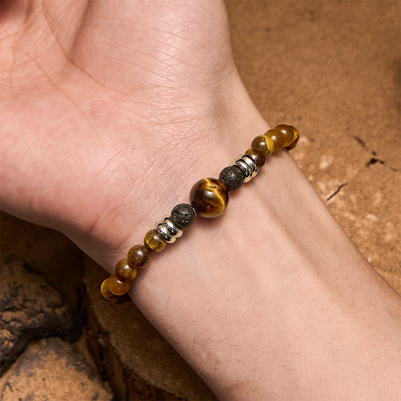 Olivenorma Natural Lava Stone Tiger Eye Beaded Bracelet - image 1