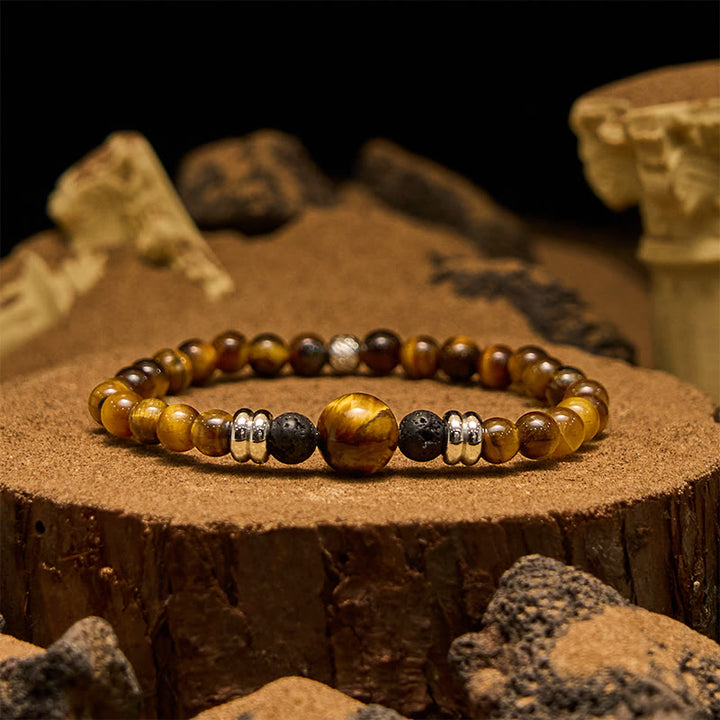 Olivenorma Natural Lava Stone Tiger Eye Beaded Bracelet - Lava Stone & Tiger Eye - image 0