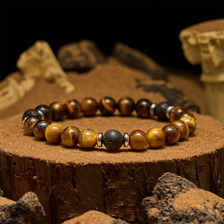 Olivenorma Lava Stone Tiger Eye Men Beaded Bracelet - Lava Stone & Tiger Eye - image 0