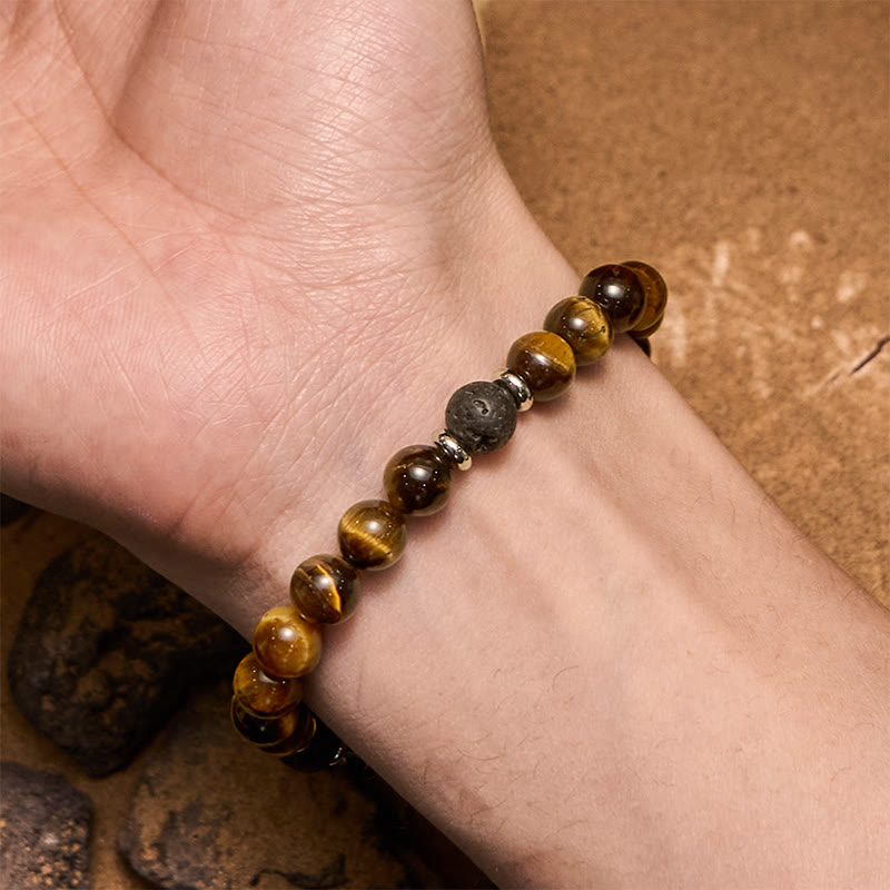 Olivenorma Lava Stone Tiger Eye Men Beaded Bracelet - image 1