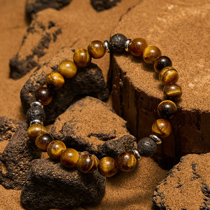 Olivenorma Lava Stone Tiger Eye Men Beaded Bracelet - image 3