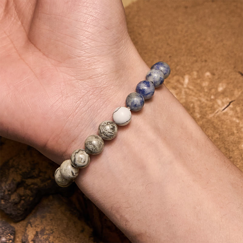 Olivenorma Natural Blue Sodalite Grey Jasper Beaded Bracelet - image 1