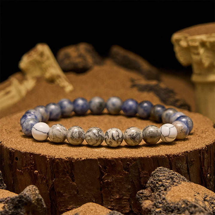 Olivenorma Natural Blue Sodalite Grey Jasper Beaded Bracelet - Natural Stone - image 0