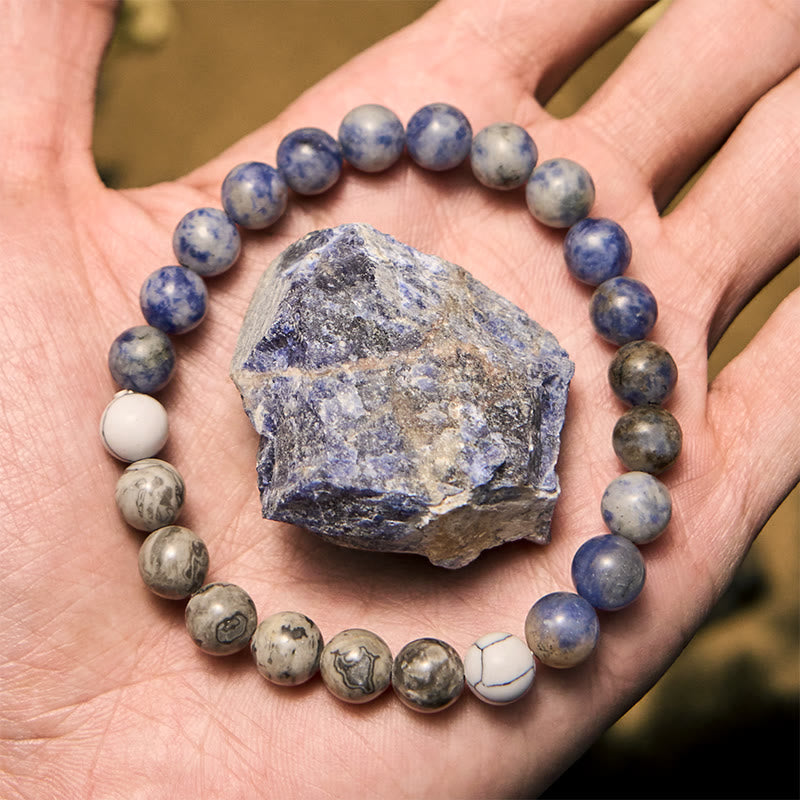 Olivenorma Natural Blue Sodalite Grey Jasper Beaded Bracelet - image 2