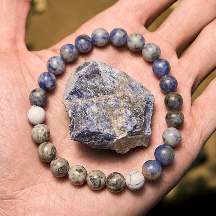 Olivenorma Natural Blue Sodalite Grey Jasper Beaded Bracelet - image 2