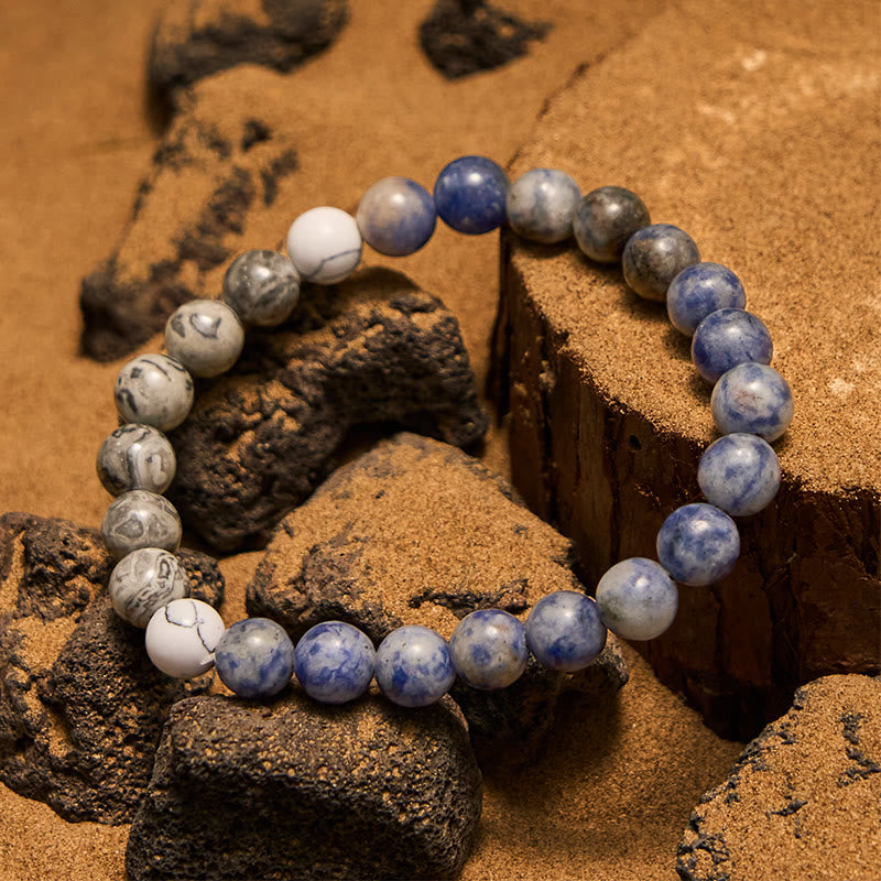 Olivenorma Natural Blue Sodalite Grey Jasper Beaded Bracelet - image 3
