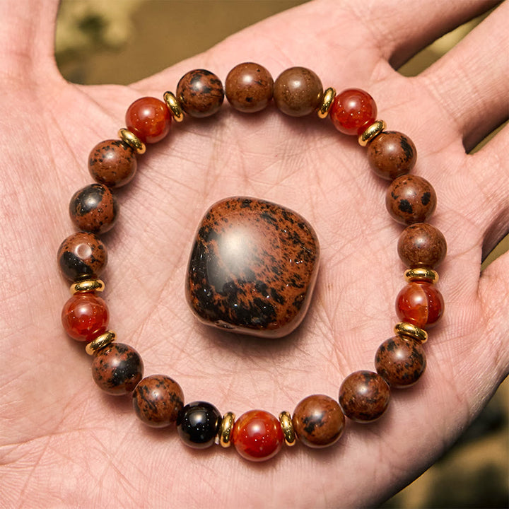 Olivenorma Natural Mahogany Obsidian Red Coral Beaded Bracelet - image 2