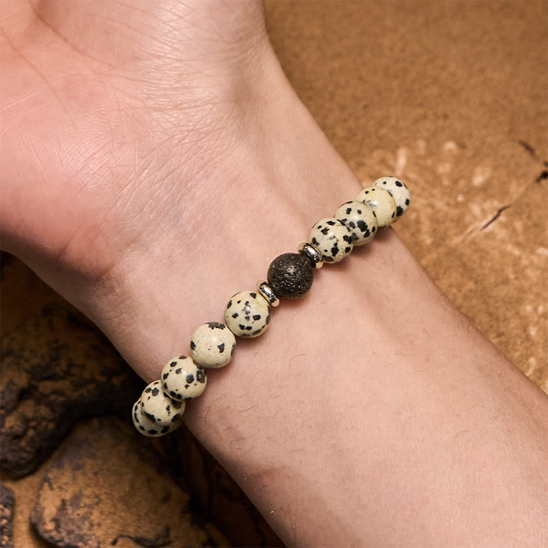 Olivenorma Natural Dalmatian Jasper Lava Stone Beaded Bracelet - image 1