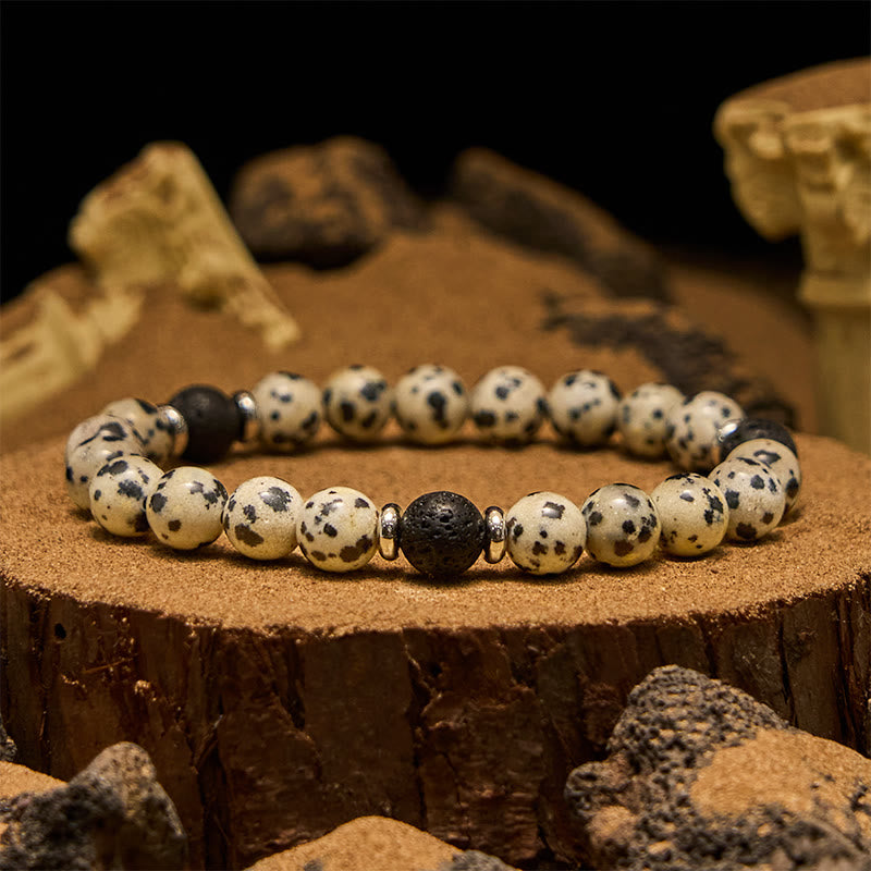 Olivenorma Natural Dalmatian Jasper Lava Stone Beaded Bracelet - Dalmatian Jasper & Lava Stone - image 0