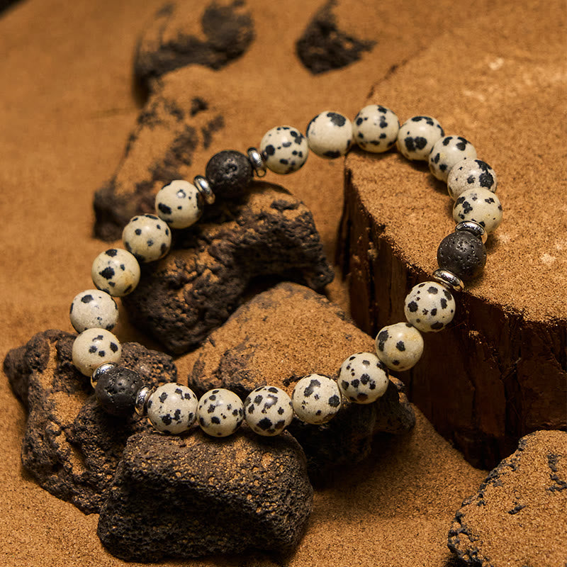 Olivenorma Natural Dalmatian Jasper Lava Stone Beaded Bracelet - image 3