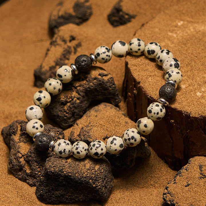 Olivenorma Natural Dalmatian Jasper Lava Stone Beaded Bracelet - image 3
