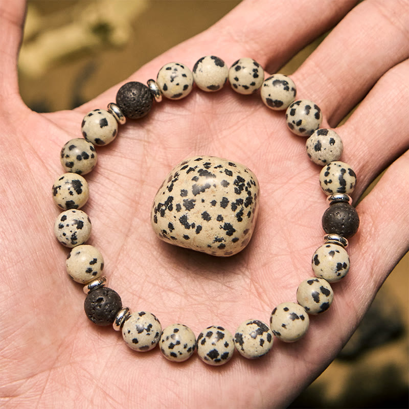 Olivenorma Natural Dalmatian Jasper Lava Stone Beaded Bracelet - image 2