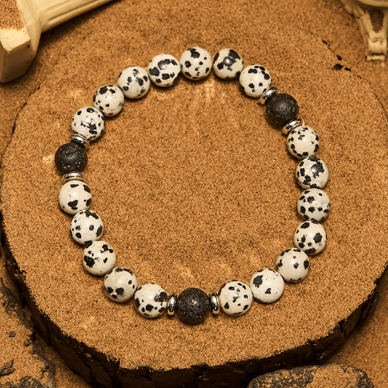 Olivenorma Natural Dalmatian Jasper Lava Stone Beaded Bracelet - image 4