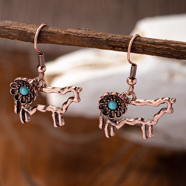 Olivenorma Retro Western Style Turquoise Metal Earrings - Cow - image 5