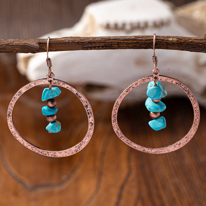 Olivenorma Retro Western Style Turquoise Metal Earrings - Circle - image 2