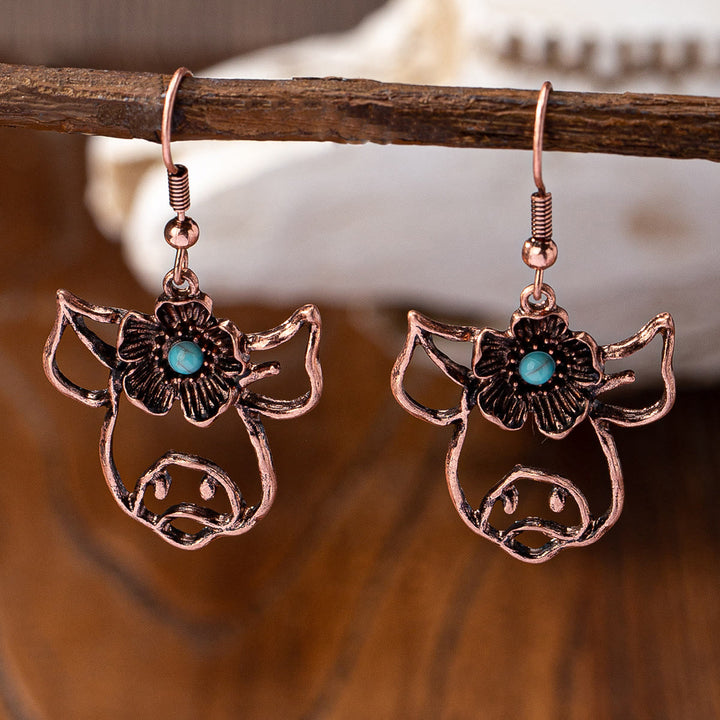 Olivenorma Retro Western Style Turquoise Metal Earrings - Pig - image 6