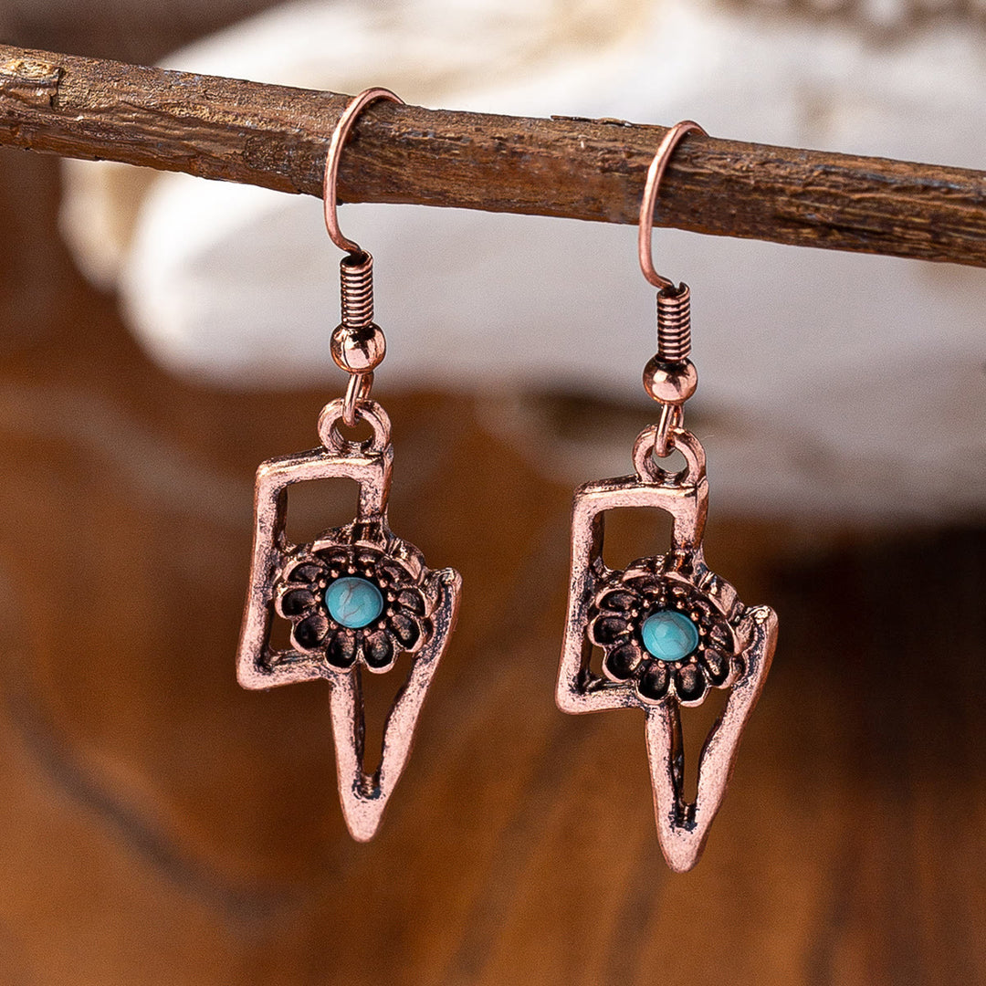 Olivenorma Retro Western Style Turquoise Metal Earrings - Lightning - image 3
