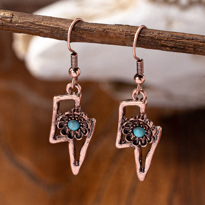 Olivenorma Retro Western Style Turquoise Metal Earrings - Lightning - image 3