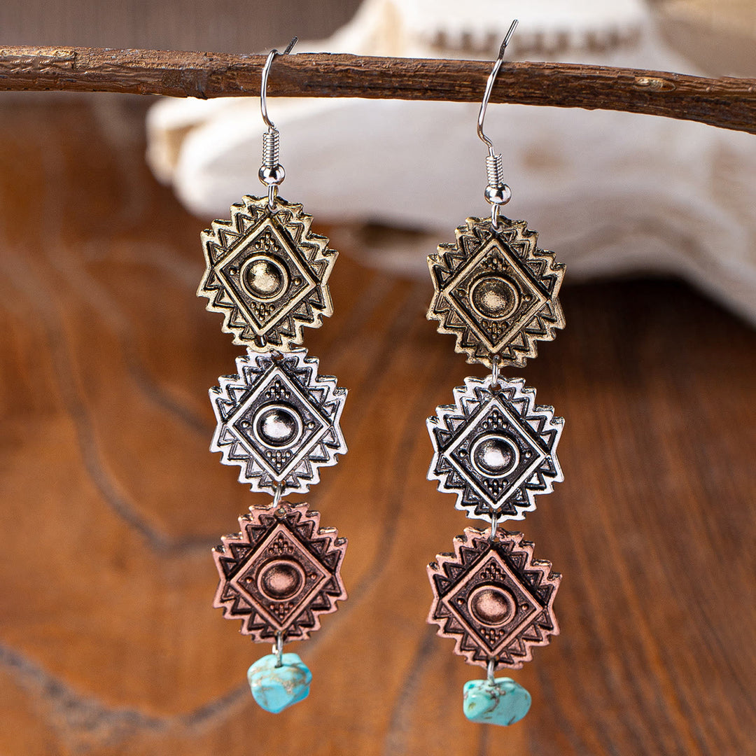 Olivenorma Retro Western Style Turquoise Metal Earrings - Square - image 1