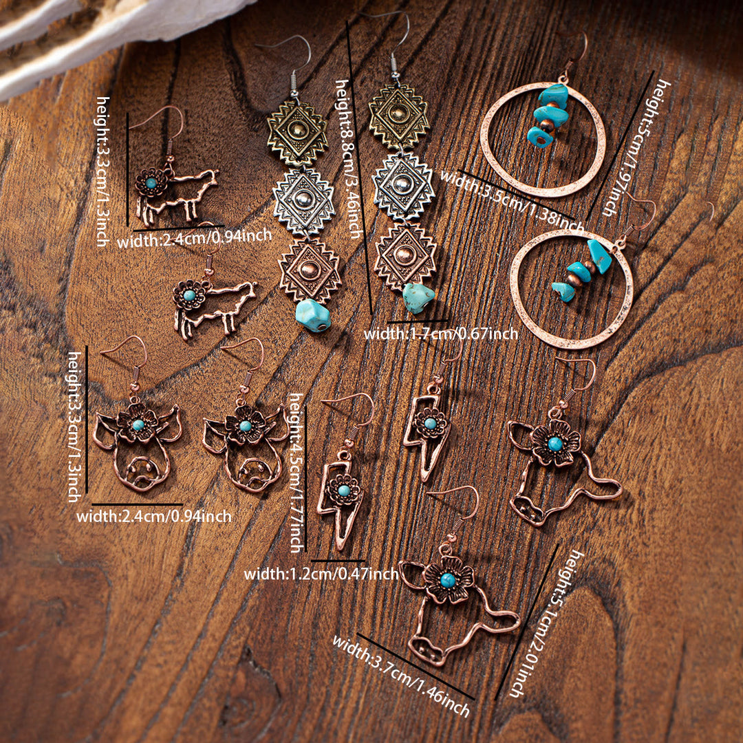 Olivenorma Retro Western Style Turquoise Metal Earrings - image 7