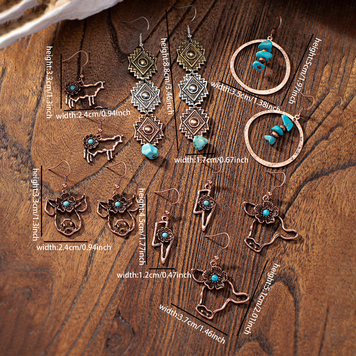 Olivenorma Retro Western Style Turquoise Metal Earrings - image 7