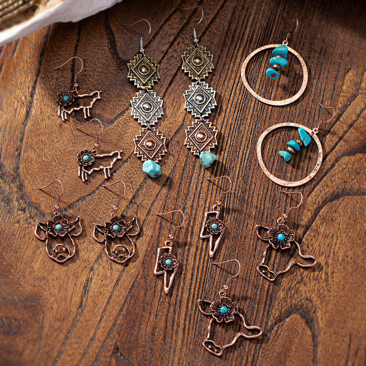 Olivenorma Retro Western Style Turquoise Metal Earrings - image 0