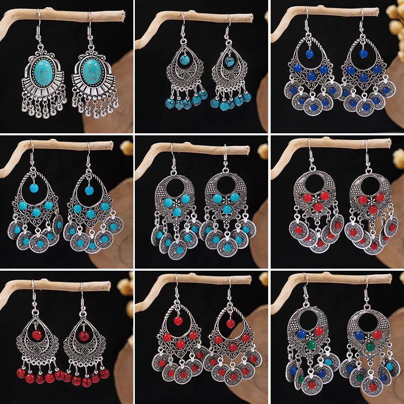 Olivenorma Retro Ethnic Style Bohemian Tassel Turquoise Earrings - image 0