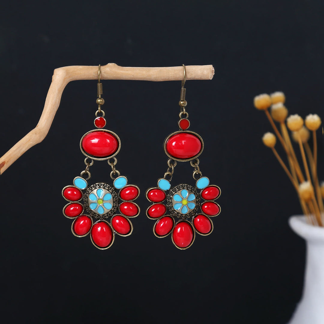 Olivenorma Retro Ethnic Style Bohemian Tassel Turquoise Earrings - Style 1 - image 1