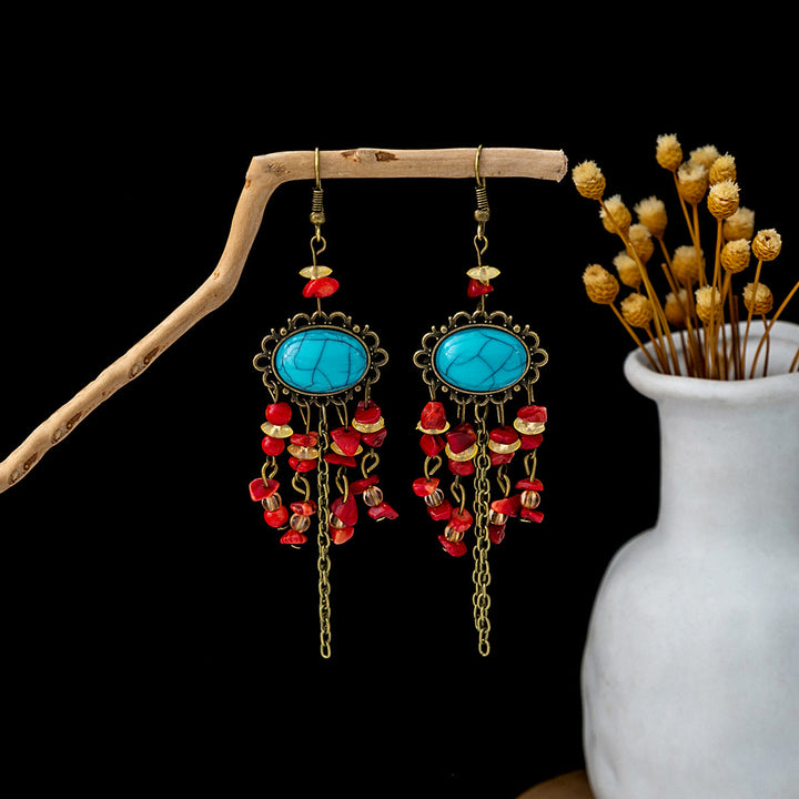 Olivenorma Retro Ethnic Style Bohemian Tassel Turquoise Earrings - Style 42 - image 42