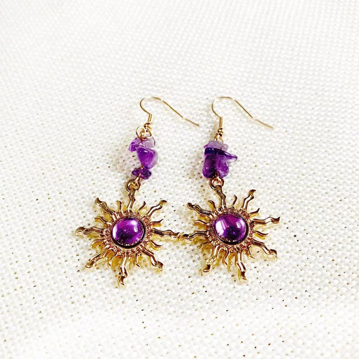Olivenorma Natural Amethyst Gravel Beads Sun Earrings - Amethyst - image 0