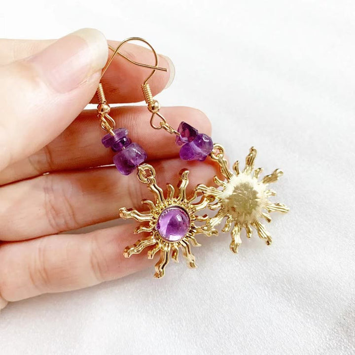 Olivenorma Natural Amethyst Gravel Beads Sun Earrings - image 2