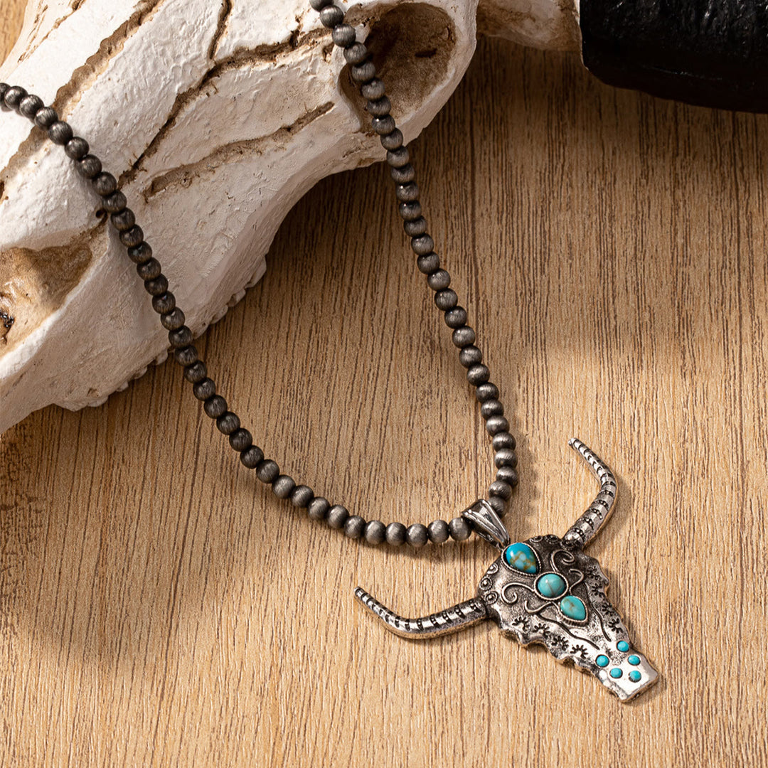 Olivenorma Natural Stone Beads Turquoise Bull Head Pendant Necklace - image 1