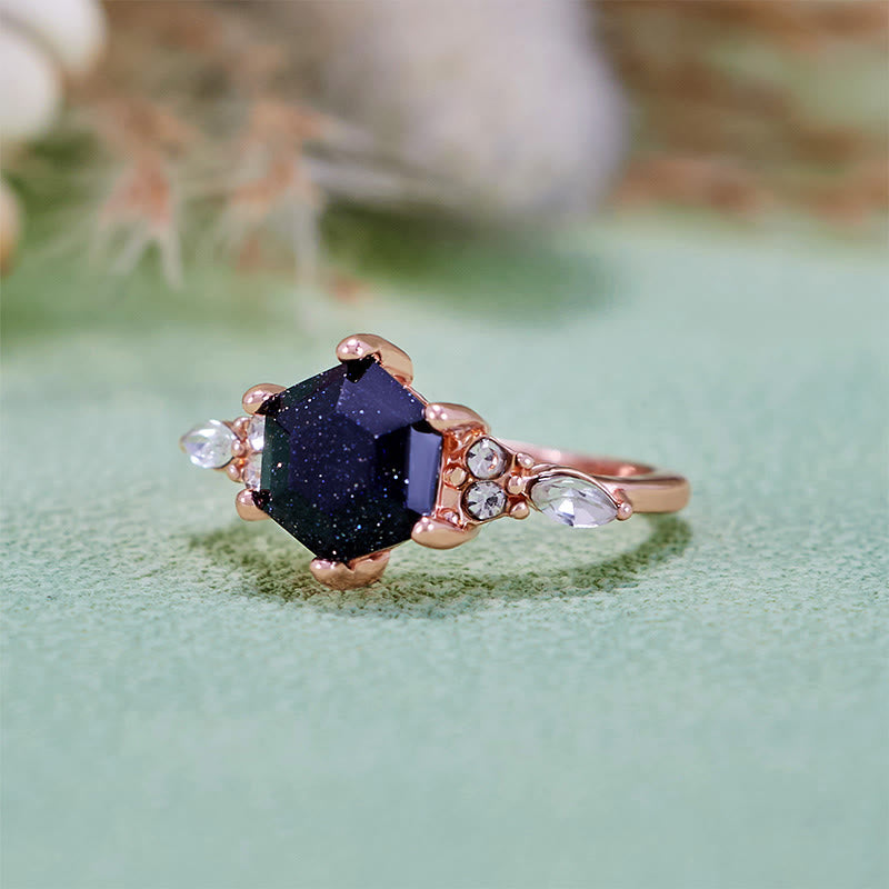 Olivenorma Hexagon Cut Blue Sandstone Moissanite Leaf Engagement Ring - image 3