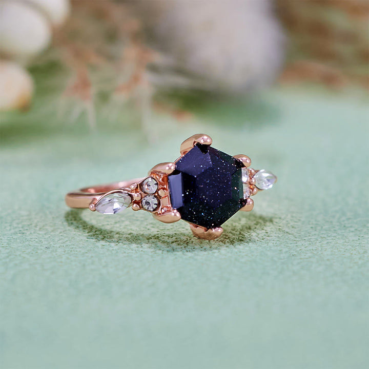 Olivenorma Hexagon Cut Blue Sandstone Moissanite Leaf Engagement Ring - image 4