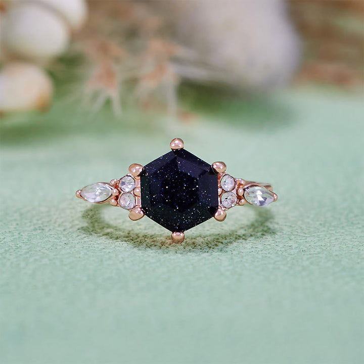 Olivenorma Hexagon Cut Blue Sandstone Moissanite Leaf Engagement Ring - image 2