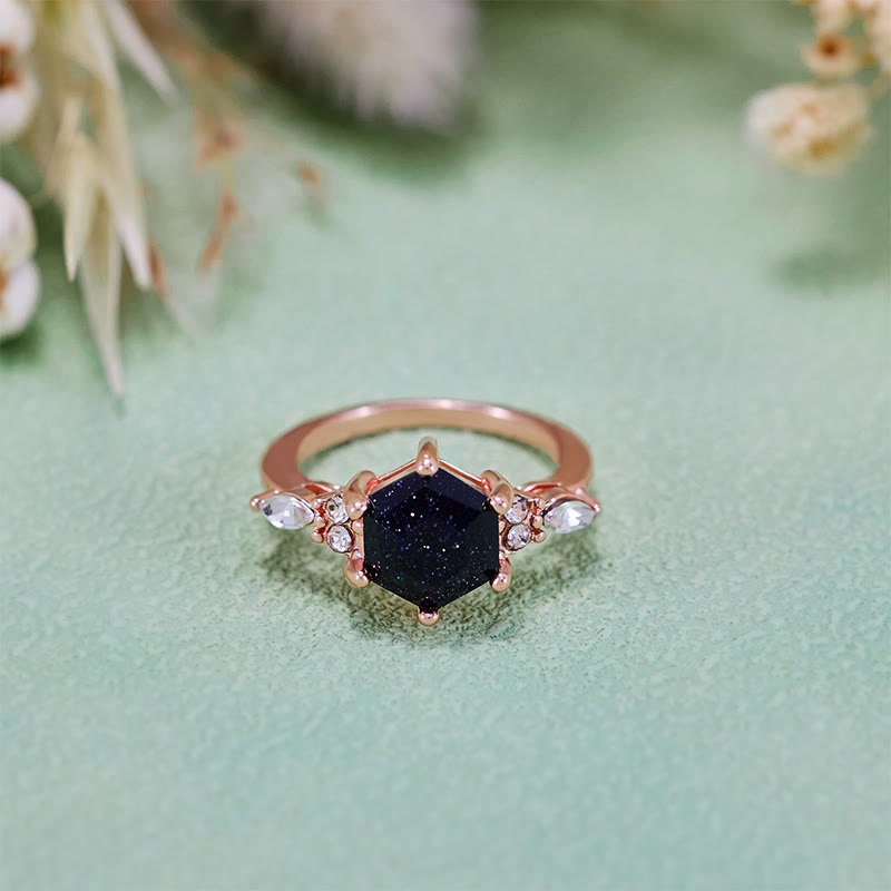 Olivenorma Hexagon Cut Blue Sandstone Moissanite Leaf Engagement Ring - image 5