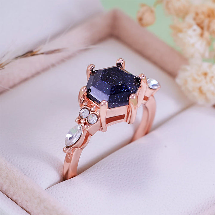 Olivenorma Hexagon Cut Blue Sandstone Moissanite Leaf Engagement Ring - US 11 - image 0