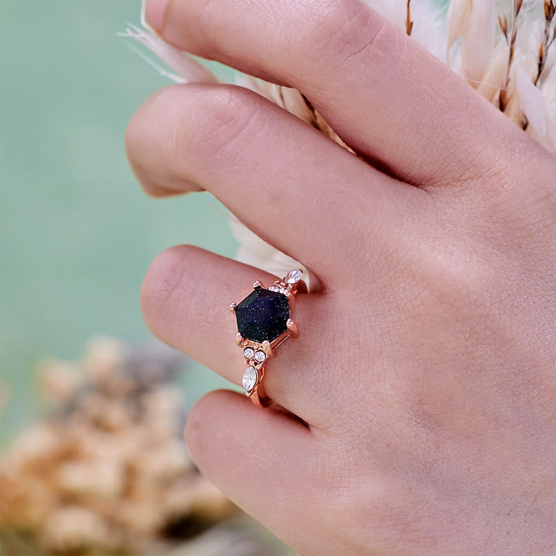 Olivenorma Hexagon Cut Blue Sandstone Moissanite Leaf Engagement Ring - image 1