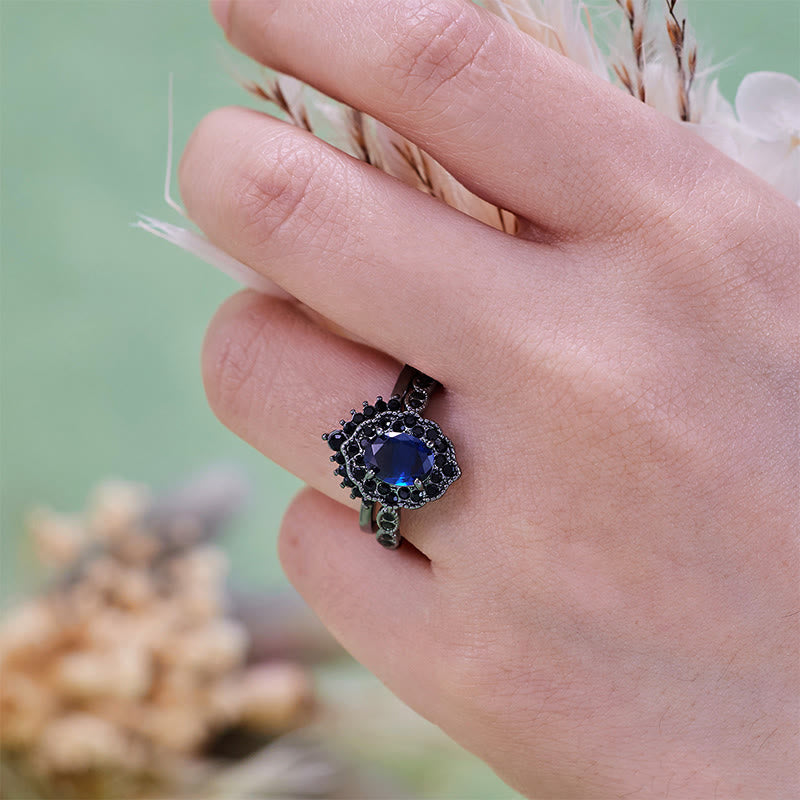 Olivenorma Black Gold Oval Sapphire Floral Bridal Set - image 1