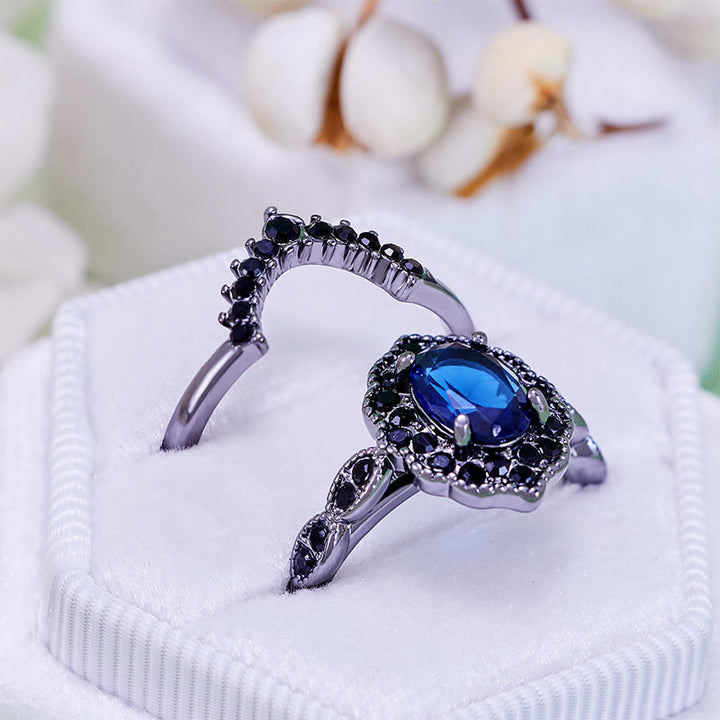 Olivenorma Black Gold Oval Sapphire Floral Bridal Set - image 9