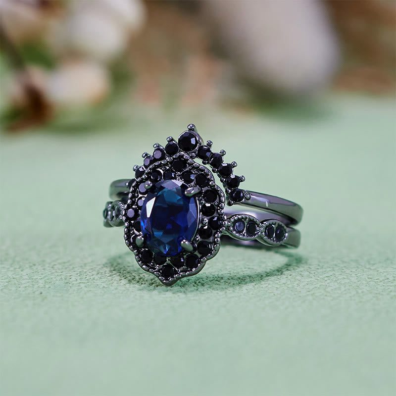 Olivenorma Black Gold Oval Sapphire Floral Bridal Set - image 4