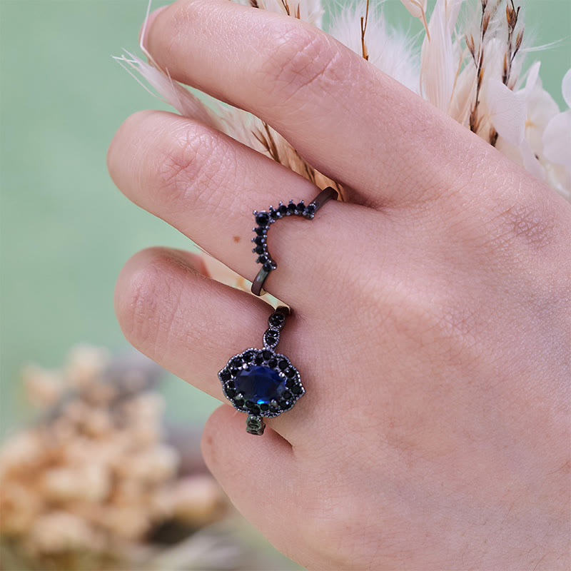 Olivenorma Black Gold Oval Sapphire Floral Bridal Set - image 2