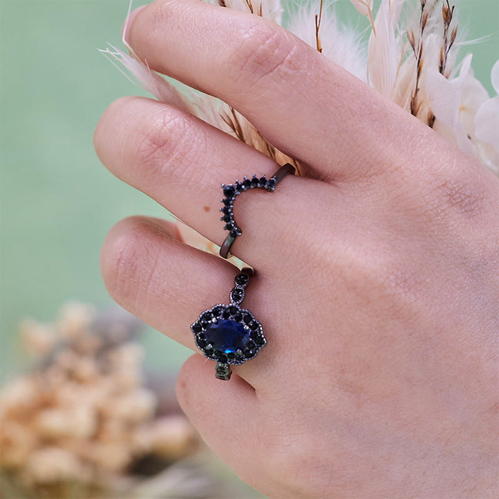 Olivenorma Black Gold Oval Sapphire Floral Bridal Set - image 2