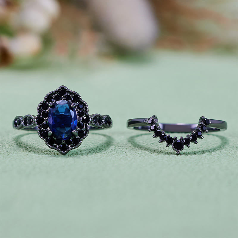 Olivenorma Black Gold Oval Sapphire Floral Bridal Set - image 8