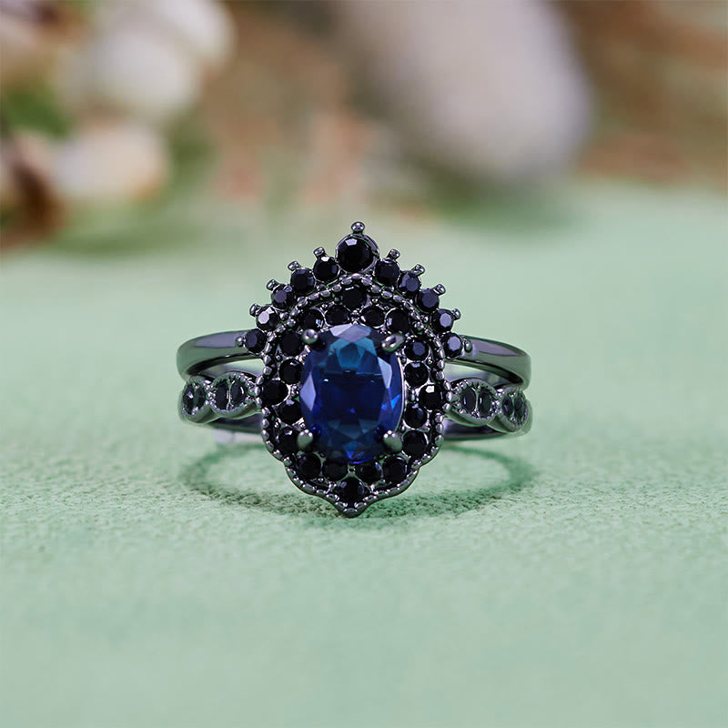 Olivenorma Black Gold Oval Sapphire Floral Bridal Set - image 3
