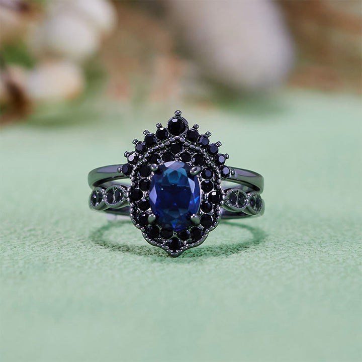 Olivenorma Black Gold Oval Sapphire Floral Bridal Set - image 3