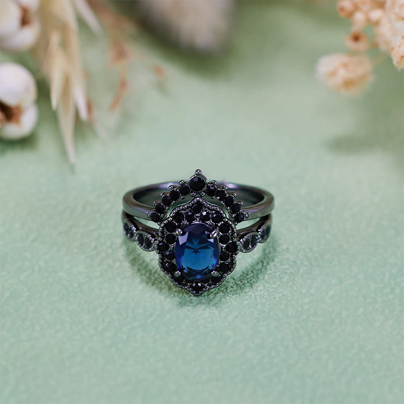 Olivenorma Black Gold Oval Sapphire Floral Bridal Set - image 7