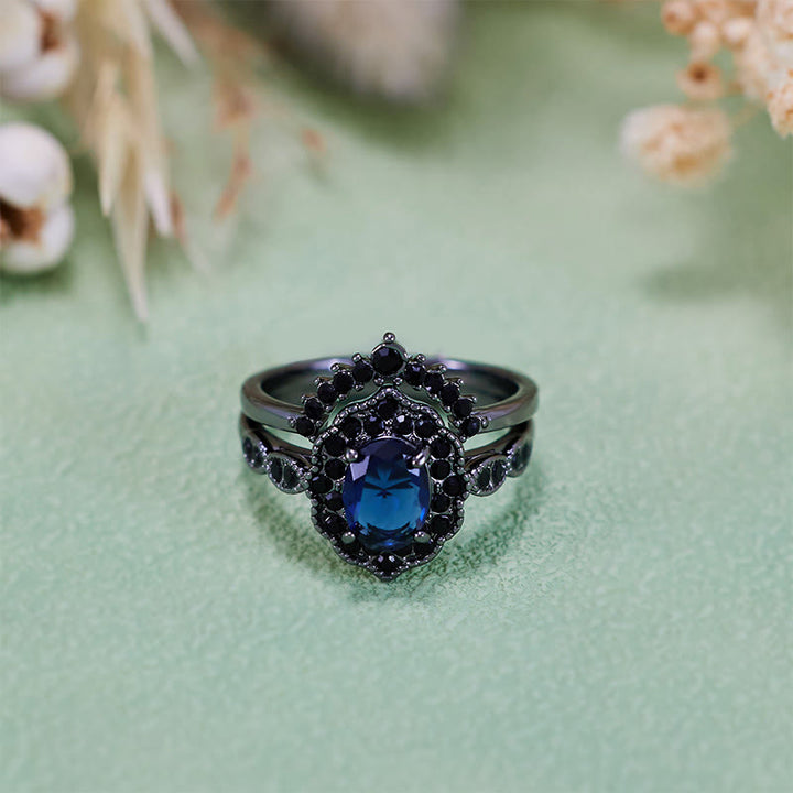 Olivenorma Black Gold Oval Sapphire Floral Bridal Set - image 7