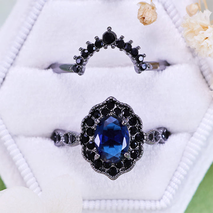 Olivenorma Black Gold Oval Sapphire Floral Bridal Set - US 10 - Sapphire - image 0